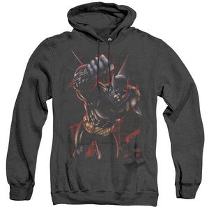 AN OFFCIALLY LICENSED BATMAN CRIMSON KNIGHT ADULT UNISEX HEATHER PULLOVER HOODIE BLACK