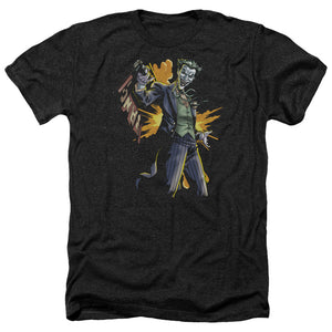 AN OFFCIALLY LICENSED BATMAN JOKER BANG MEN'S HEATHER T-SHIRT CHARCOAL