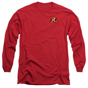 AN OFFCIALLY LICENSED BATMAN ROBIN LOGO MEN'S LONG SLEEVE T-SHIRT RED