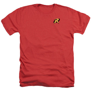 AN OFFCIALLY LICENSED BATMAN ROBIN LOGO MEN'S HEATHER T-SHIRT RED