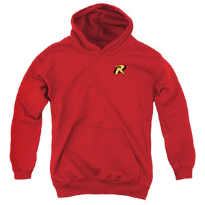 AN OFFCIALLY LICENSED BATMAN ROBIN LOGO YOUTH HOODIE RED