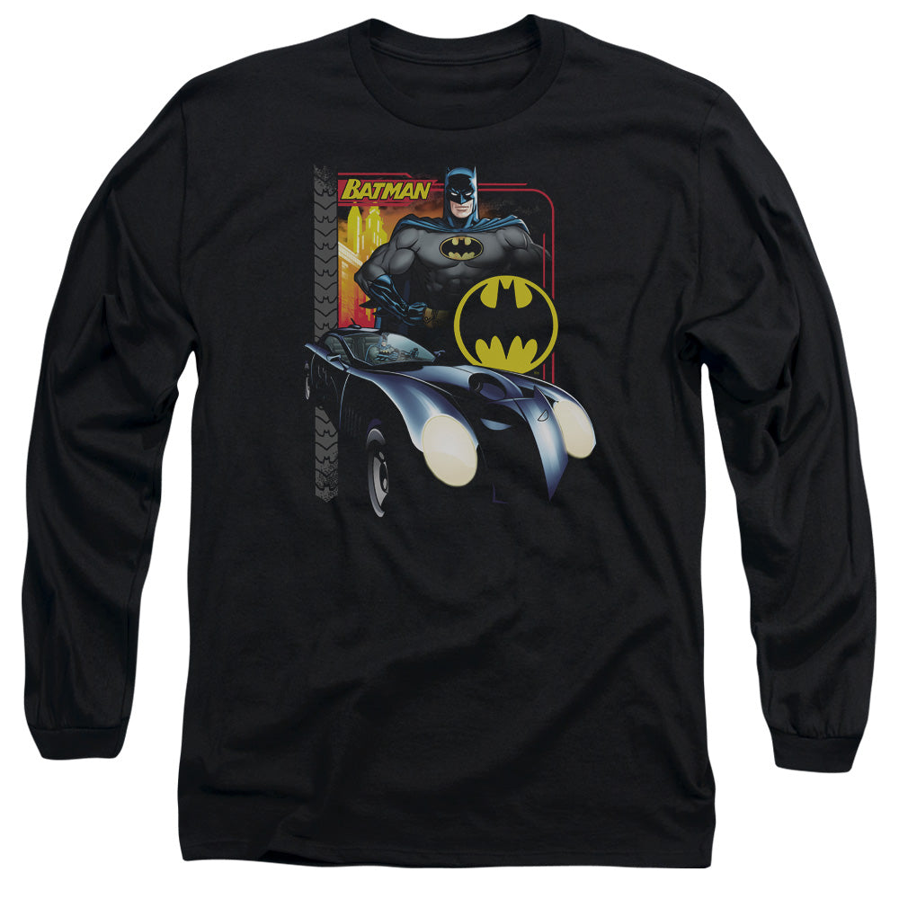 AN OFFCIALLY LICENSED BATMAN BAT RACING MEN'S LONG SLEEVE T-SHIRT BLACK