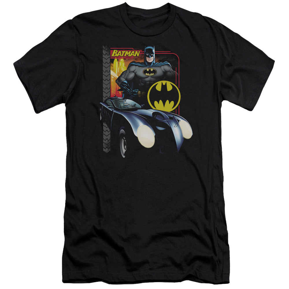 AN OFFCIALLY LICENSED BATMAN BAT RACING MEN'S PREMIUM SLIM FIT T-SHIRT BLACK