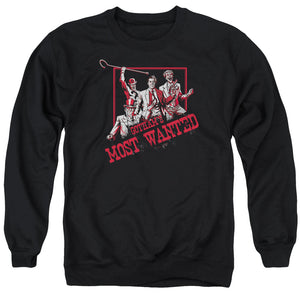 AN OFFCIALLY LICENSED BATMAN GOTHAMS MOST WANTED ADULT UNISEX CREWNECK SWEATSHIRT BLACK
