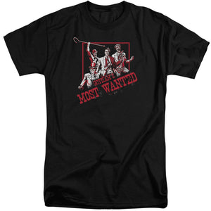 AN OFFCIALLY LICENSED BATMAN GOTHAMS MOST WANTED MEN'S TALL FIT T-SHIRT BLACK