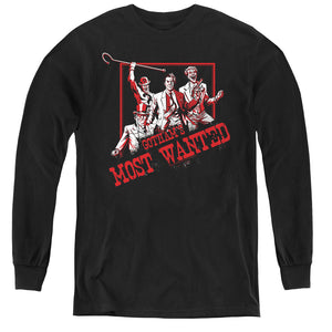 AN OFFCIALLY LICENSED BATMAN GOTHAMS MOST WANTED YOUTH LONG SLEEVE T-SHIRT BLACK
