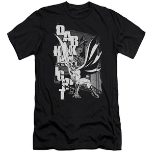 AN OFFCIALLY LICENSED BATMAN VERTICAL LETTERS MEN'S PREMIUM SLIM FIT T-SHIRT BLACK