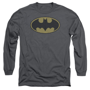 AN OFFCIALLY LICENSED BATMAN LITTLE LOGOS MEN'S LONG SLEEVE T-SHIRT CHARCOAL
