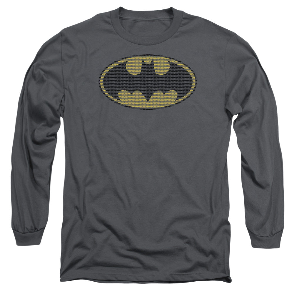 AN OFFCIALLY LICENSED BATMAN LITTLE LOGOS MEN'S LONG SLEEVE T-SHIRT CHARCOAL