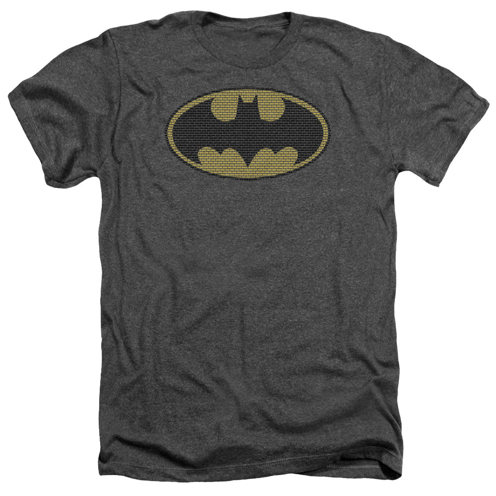 AN OFFCIALLY LICENSED BATMAN LITTLE LOGOS MEN'S HEATHER T-SHIRT CHARCOAL