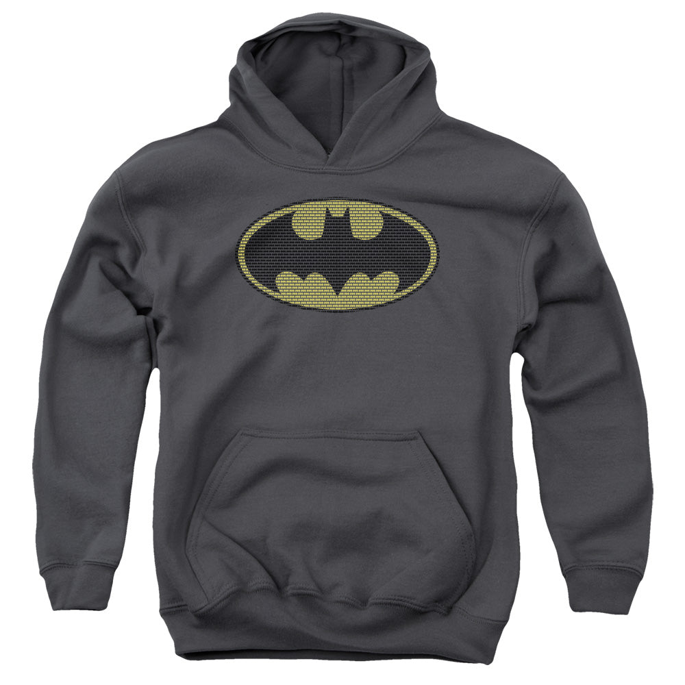 AN OFFCIALLY LICENSED BATMAN LITTLE LOGOS YOUTH HOODIE CHARCOAL