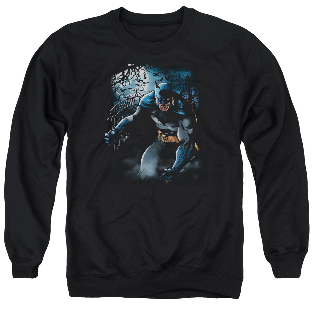 AN OFFCIALLY LICENSED BATMAN LIGHT OF THE MOON ADULT UNISEX CREWNECK SWEATSHIRT BLACK