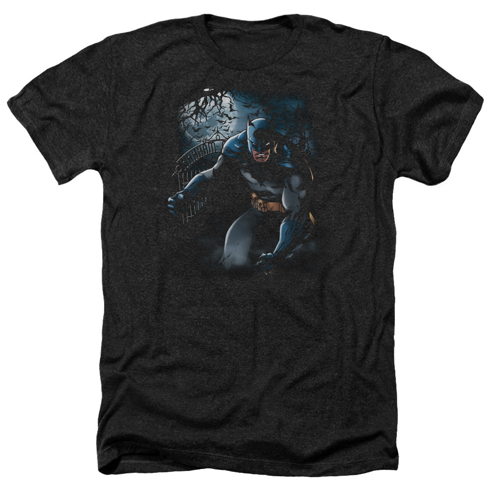 AN OFFCIALLY LICENSED BATMAN LIGHT OF THE MOON MEN'S HEATHER T-SHIRT CHARCOAL