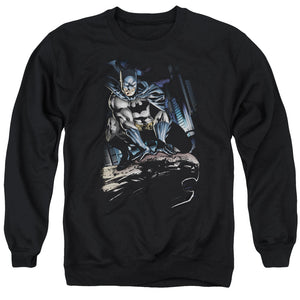 AN OFFCIALLY LICENSED BATMAN PERCHED ADULT UNISEX CREWNECK SWEATSHIRT BLACK