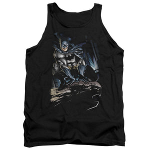 AN OFFCIALLY LICENSED BATMAN PERCHED ADULT UNISEX TANK TOP BLACK