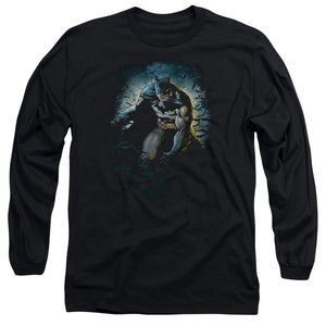 AN OFFCIALLY LICENSED BATMAN BAT CAVE MEN'S LONG SLEEVE T-SHIRT BLACK