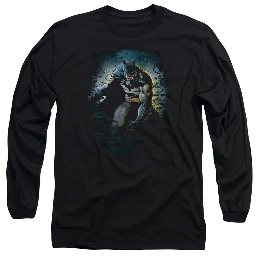 AN OFFCIALLY LICENSED BATMAN BAT CAVE MEN'S LONG SLEEVE T-SHIRT BLACK