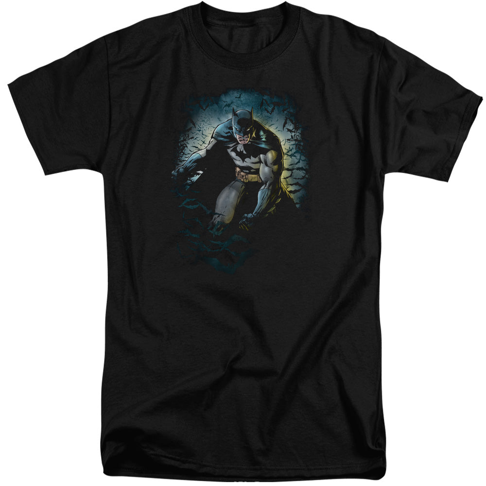AN OFFCIALLY LICENSED BATMAN BAT CAVE MEN'S TALL FIT T-SHIRT BLACK
