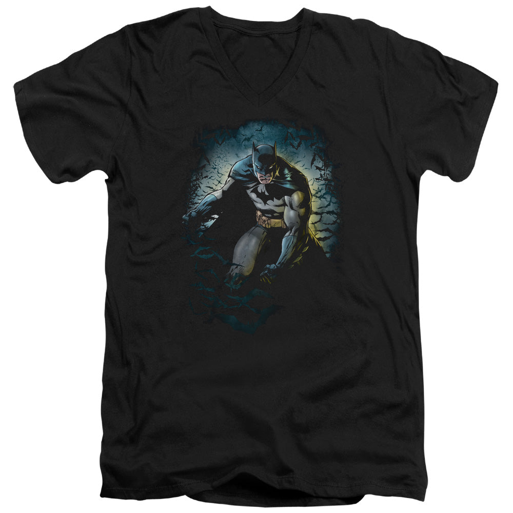 AN OFFCIALLY LICENSED BATMAN BAT CAVE MEN'S V-NECK T-SHIRT BLACK