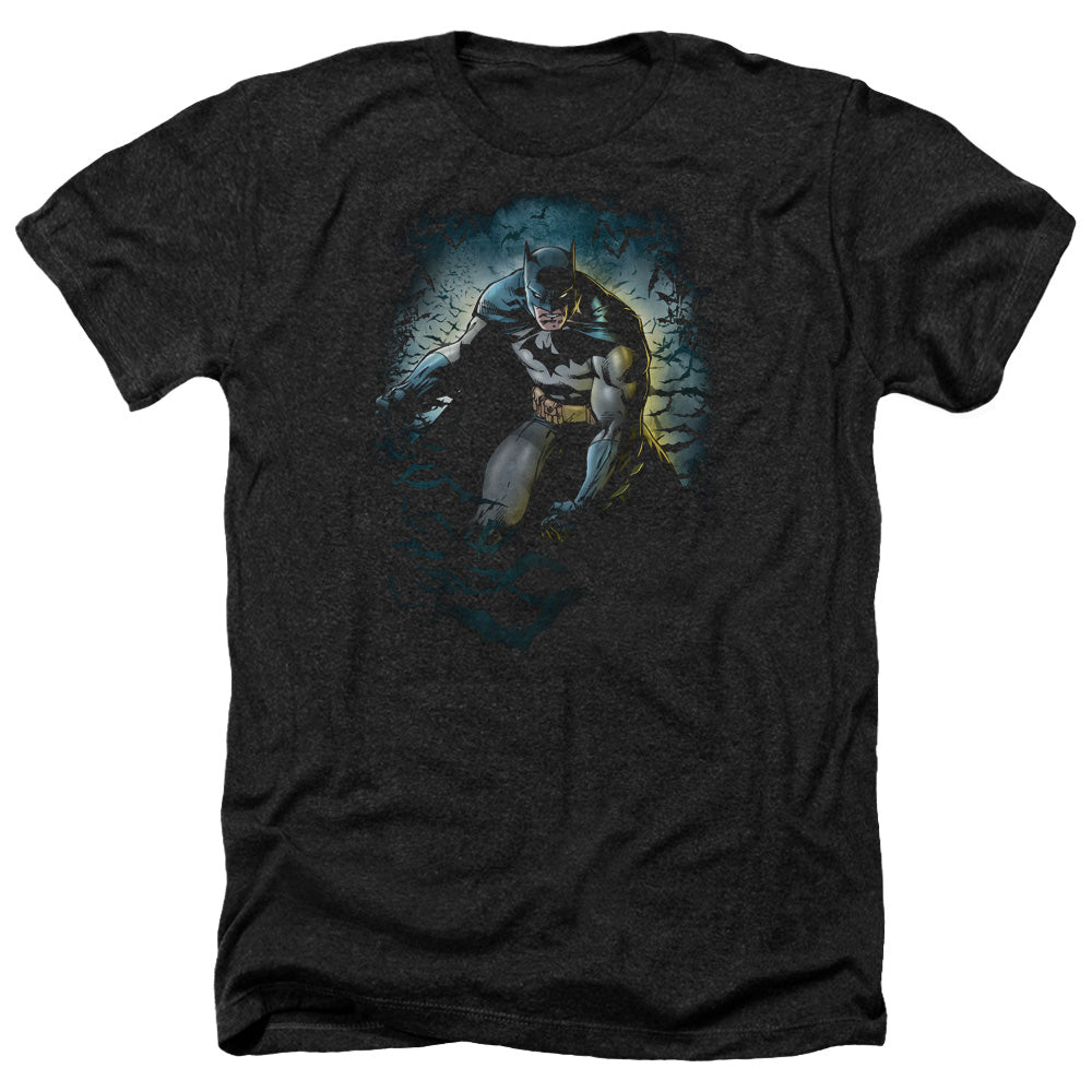 AN OFFCIALLY LICENSED BATMAN BAT CAVE MEN'S HEATHER T-SHIRT CHARCOAL