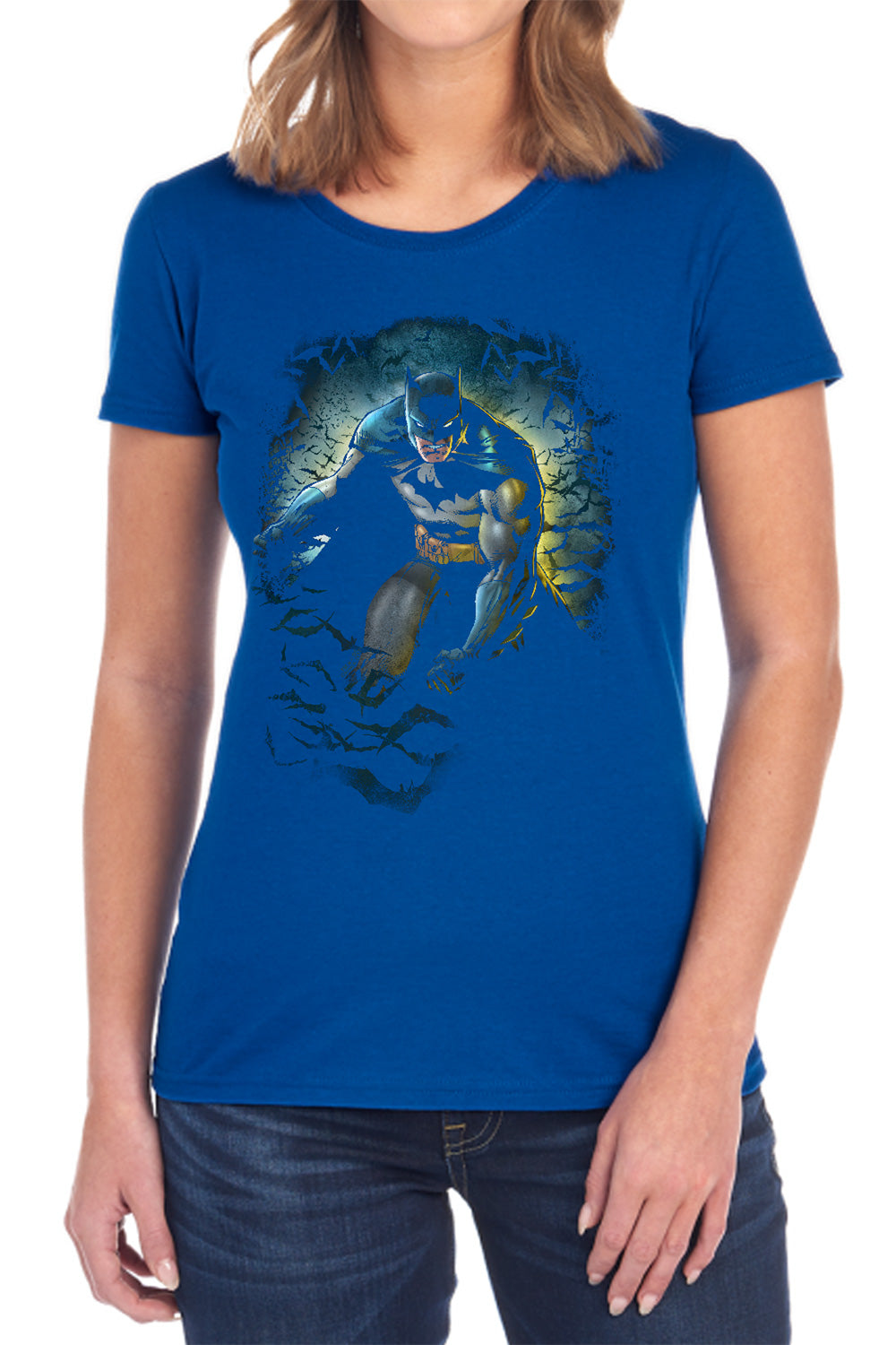 AN OFFCIALLY LICENSED BATMAN BAT CAVE WOMEN'S REGULAR FIT T-SHIRT BLACK