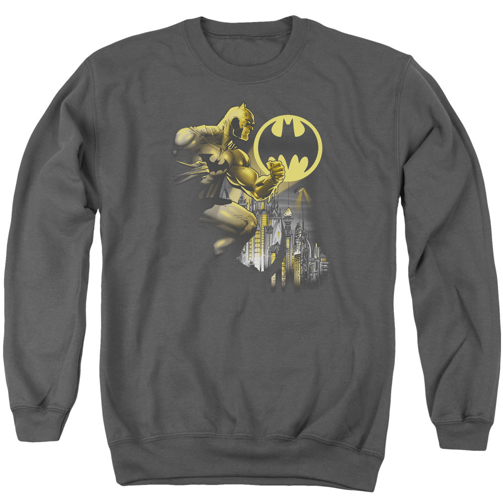 AN OFFCIALLY LICENSED BATMAN BAT SIGNAL ADULT UNISEX CREWNECK SWEATSHIRT CHARCOAL
