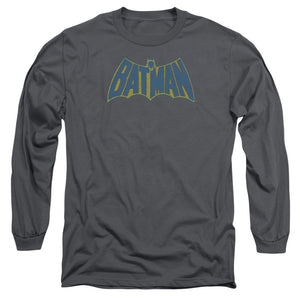 AN OFFCIALLY LICENSED BATMAN SKETCH LOGO MEN'S LONG SLEEVE T-SHIRT CHARCOAL