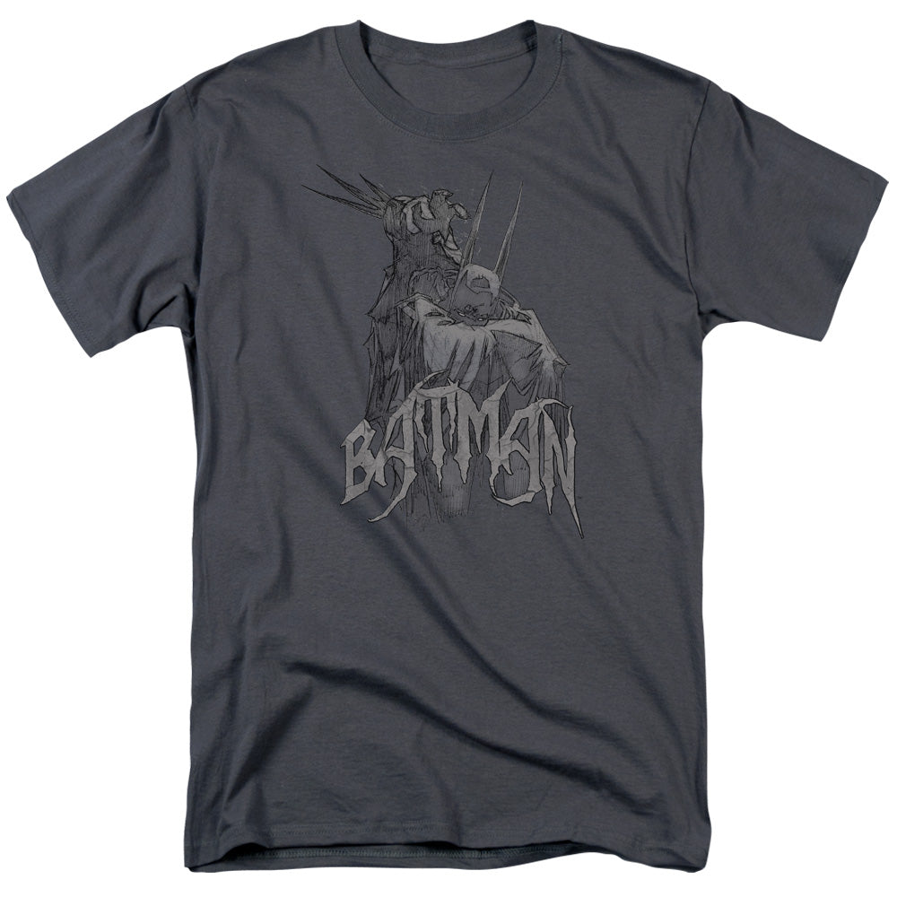 AN OFFCIALLY LICENSED BATMAN SCARY RIGHT HAND MEN'S REGULAR FIT T-SHIRT CHARCOAL