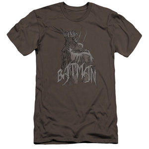AN OFFCIALLY LICENSED BATMAN SCARY RIGHT HAND MEN'S PREMIUM SLIM FIT T-SHIRT CHARCOAL