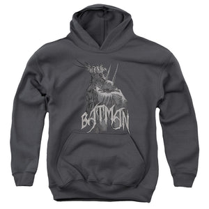 AN OFFCIALLY LICENSED BATMAN SCARY RIGHT HAND YOUTH HOODIE CHARCOAL