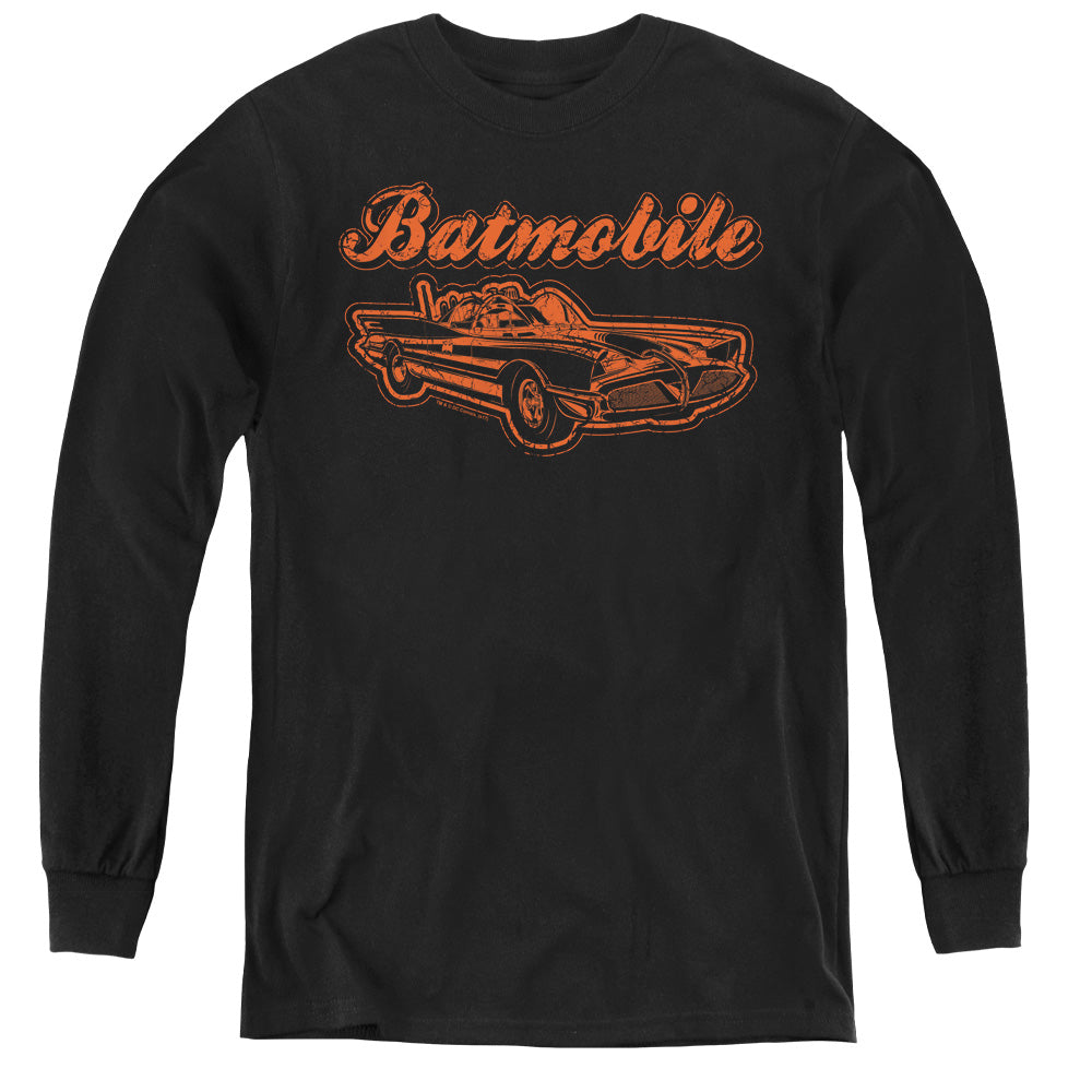 AN OFFCIALLY LICENSED BATMAN BATMOBILE YOUTH LONG SLEEVE T-SHIRT BLACK