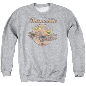 AN OFFCIALLY LICENSED BATMAN AMAZING BATMOBILE ADULT UNISEX CREWNECK SWEATSHIRT ATHLETIC HEATHER