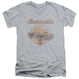 AN OFFCIALLY LICENSED BATMAN AMAZING BATMOBILE MEN'S V-NECK T-SHIRT ATHLETIC HEATHER