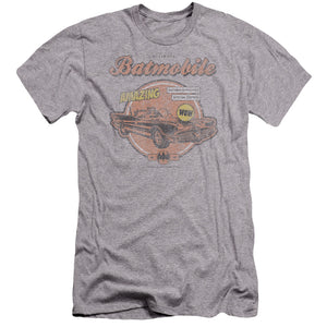 AN OFFCIALLY LICENSED BATMAN AMAZING BATMOBILE MEN'S PREMIUM SLIM FIT T-SHIRT ATHLETIC HEATHER