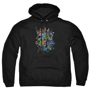AN OFFCIALLY LICENSED BATMAN SAINTS AND PSYCHOS ADULT UNISEX PULLOVER HOODIE BLACK
