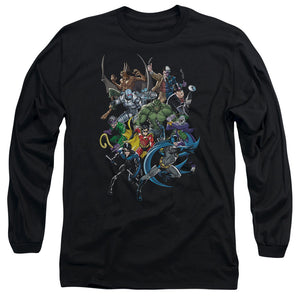 AN OFFCIALLY LICENSED BATMAN SAINTS AND PSYCHOS MEN'S LONG SLEEVE T-SHIRT BLACK