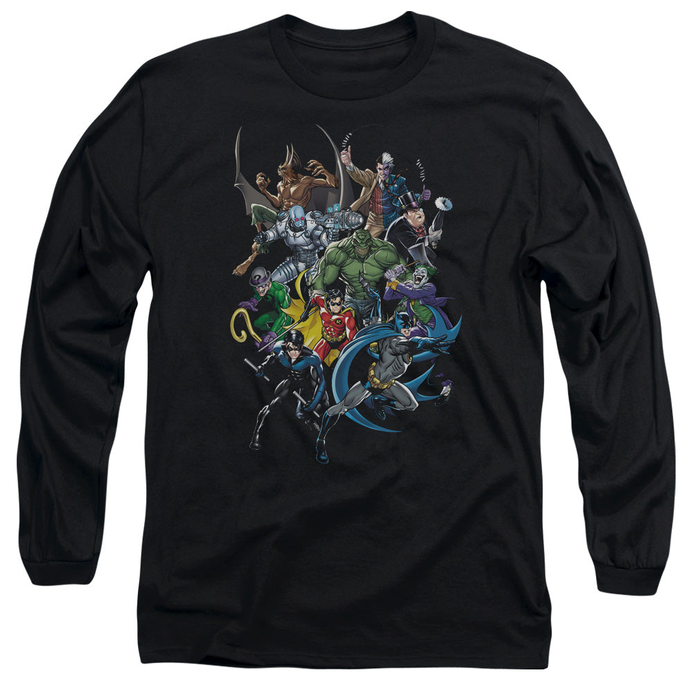 AN OFFCIALLY LICENSED BATMAN SAINTS AND PSYCHOS MEN'S LONG SLEEVE T-SHIRT BLACK