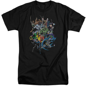 AN OFFCIALLY LICENSED BATMAN SAINTS AND PSYCHOS MEN'S TALL FIT T-SHIRT BLACK