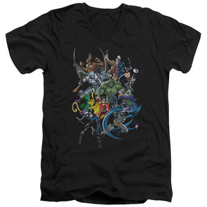 AN OFFCIALLY LICENSED BATMAN SAINTS AND PSYCHOS MEN'S V-NECK T-SHIRT BLACK