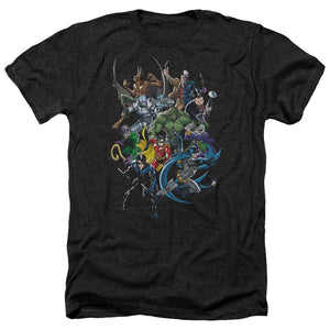 AN OFFCIALLY LICENSED BATMAN SAINTS AND PSYCHOS MEN'S HEATHER T-SHIRT CHARCOAL