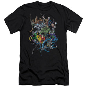 AN OFFCIALLY LICENSED BATMAN SAINTS AND PSYCHOS MEN'S PREMIUM SLIM FIT T-SHIRT BLACK