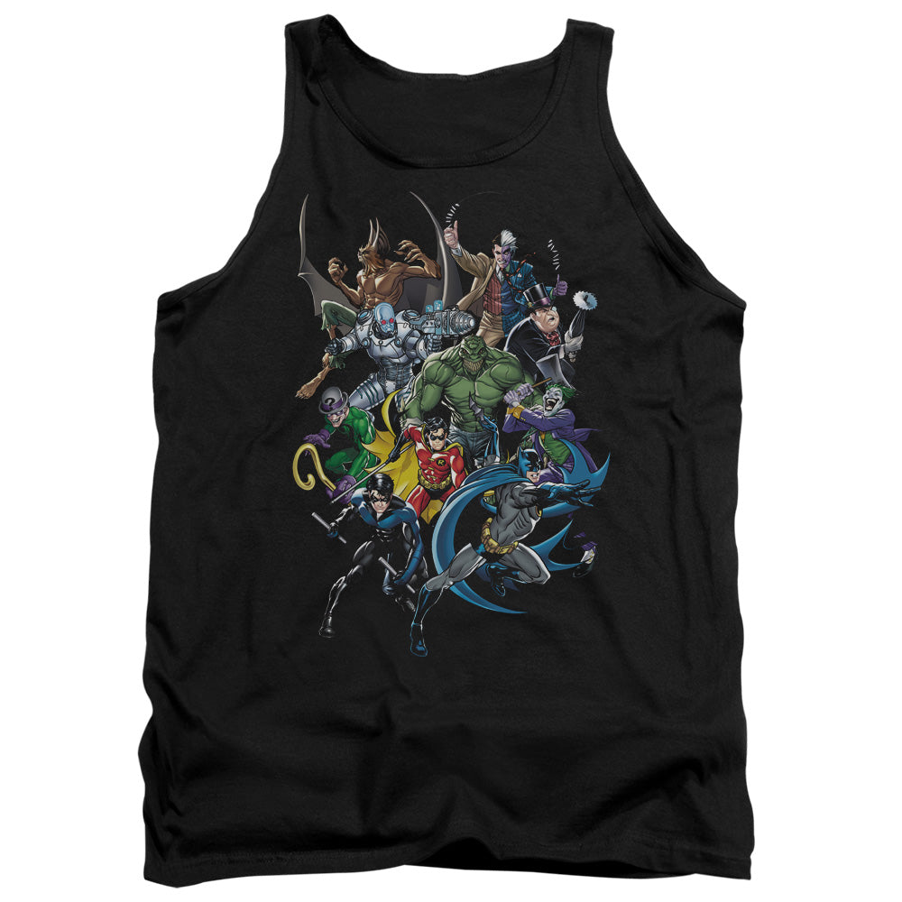 AN OFFCIALLY LICENSED BATMAN SAINTS AND PSYCHOS ADULT UNISEX TANK TOP BLACK