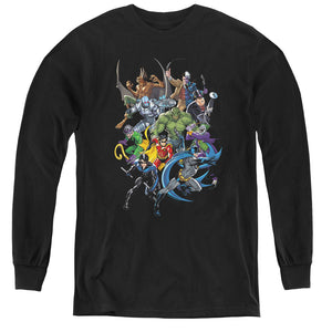 AN OFFCIALLY LICENSED BATMAN SAINTS AND PSYCHOS YOUTH LONG SLEEVE T-SHIRT BLACK