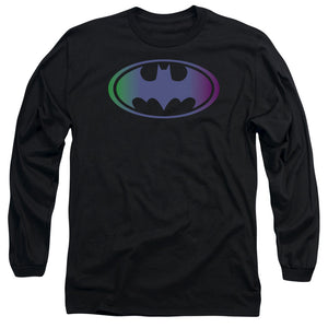 AN OFFCIALLY LICENSED BATMAN GRADIENT BAT LOGO MEN'S LONG SLEEVE T-SHIRT BLACK