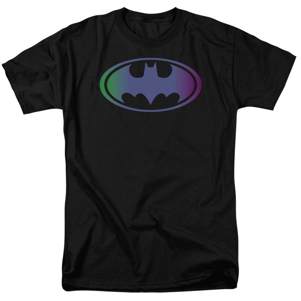 AN OFFCIALLY LICENSED BATMAN GRADIENT BAT LOGO MEN'S REGULAR FIT T-SHIRT BLACK