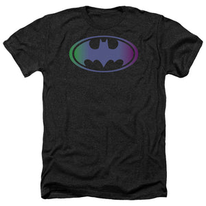AN OFFCIALLY LICENSED BATMAN GRADIENT BAT LOGO MEN'S HEATHER T-SHIRT CHARCOAL