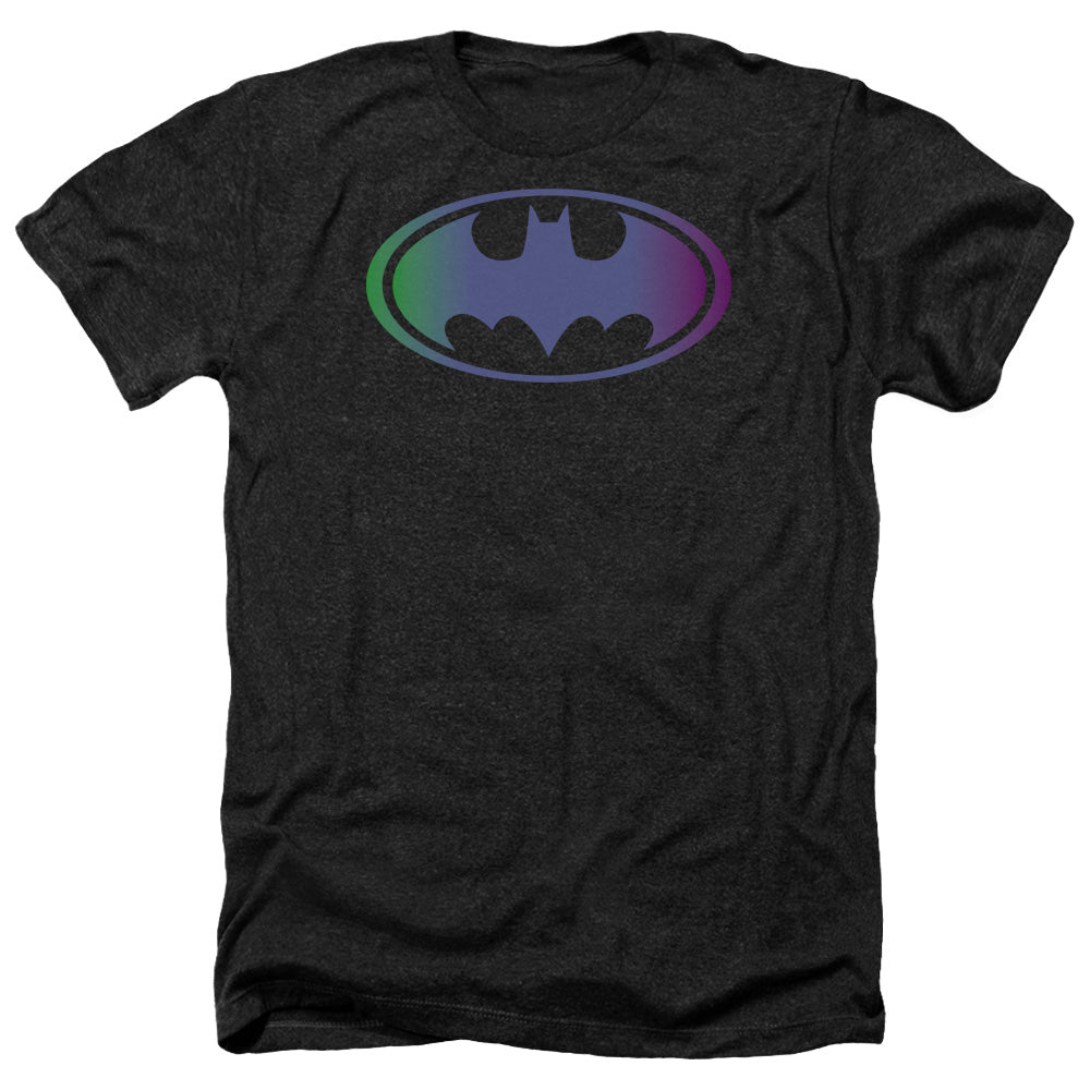 AN OFFCIALLY LICENSED BATMAN GRADIENT BAT LOGO MEN'S HEATHER T-SHIRT CHARCOAL