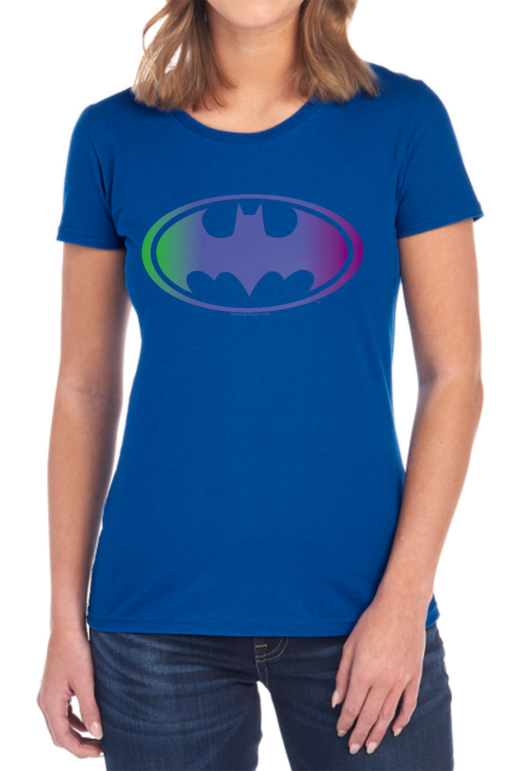 AN OFFCIALLY LICENSED BATMAN GRADIENT BAT LOGO WOMEN'S REGULAR FIT T-SHIRT BLACK