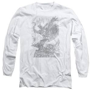 AN OFFCIALLY LICENSED BATMAN PENCIL BATARANG THROW MEN'S LONG SLEEVE T-SHIRT WHITE