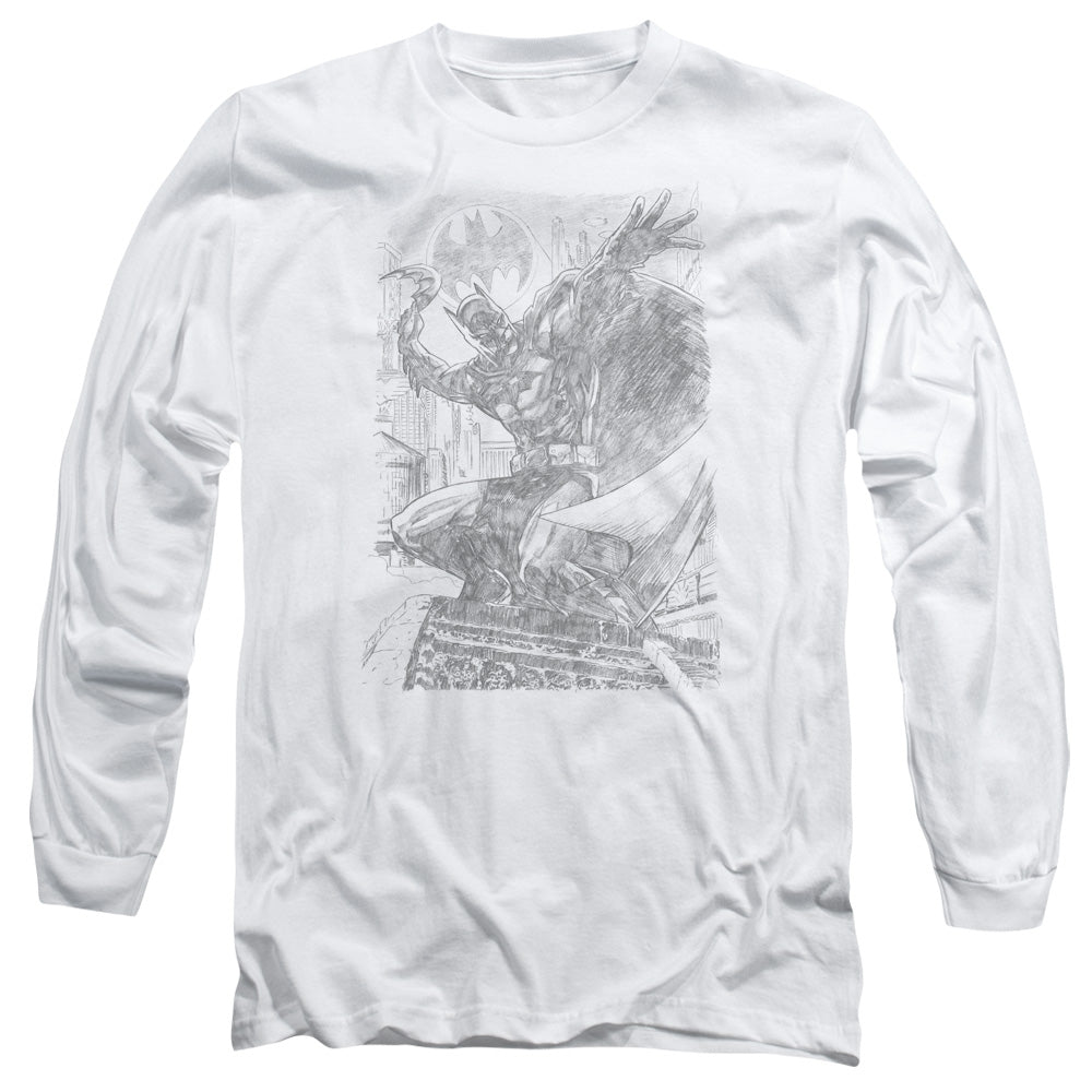 AN OFFCIALLY LICENSED BATMAN PENCIL BATARANG THROW MEN'S LONG SLEEVE T-SHIRT WHITE